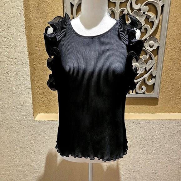 Zara Ruffled Black L Pleated Top Croquette Girly Whimsical Y2K Office Ruffled - Picture 1 of 10